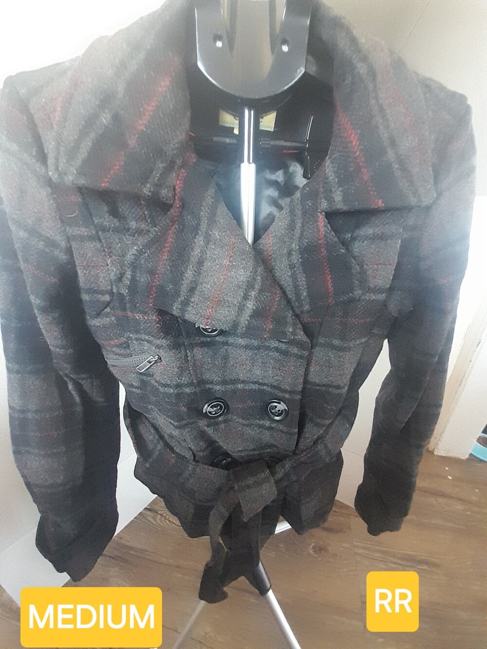 Maralyn & Me Gray Plaid Double-Breasted Peacoat size medium
